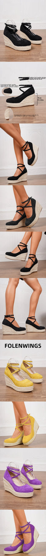 2025 Comfy Walk Big Size 43 Summer Bohemian Espadrilles Platform Pumps Cross Strap Chunky High Heels Wedges Shoes Women