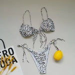 New Women's Sexy Swimsuit Loop Strap Bikini Set Double Face Plain Swimwear Lace Up Beach Clothes Swimming Pool Party Essential