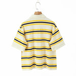 Foridol Burgundy Striped Casual Women T-shirt Summer Loose Polo Shirts Buttons New Female Tops Blouse White Tops Spring Shirt