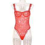 Toucheart Sexy Mesh Patchwork Embroidery Jumpsuit For Women Lace Sling Underwear Solid Color Sexy See-Through Backless Jumpsuit