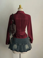 Women's Casual Side Strap Slim Fit Long Sleeve Shirt Sexy V-Neck Pleating Top Spring/Fall 2026