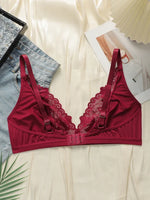 High quality Red deep V Sexy Lace Without Steel Ring Underwear Comfortable Breathable Elegance Women Lingerie A2318