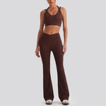 Women's Yoga Exercise Sets Women Backless Sports Tank Top V Shape High Waist Wide Leg Pants Fitness Gym Running Workout Clothes