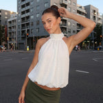 2026 Summer Women Elegant Halter Tops Backless Sleeveless Bubble Hem Vest for Club Party Casual Loose Tank Tops