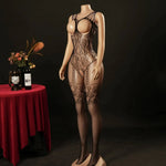 Sexy Bodysuit With Hollowed-out Chest Mesh Sexy One-piece Jacquard Open-crotch Halter Neck Backless Deep V Sleeveless Charm 57AF