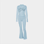 2026 New Women Ins Fashion Solid Color Sexy Straight Shoulder Contrast Stitch Long Sleeve 2 Piece Outfit