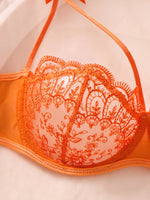 Sexy Orange Lace Lingerie Set Women Push Up Bra and Panty Set Butterfly Bow Underwear Female Intimates Sleepwear ZA824057
