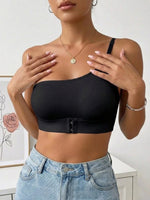 Women One Shoulder Bra Front Closure Unlined Push Up Brassiere Bandeau Thin Comfort Non-slip Lingerie