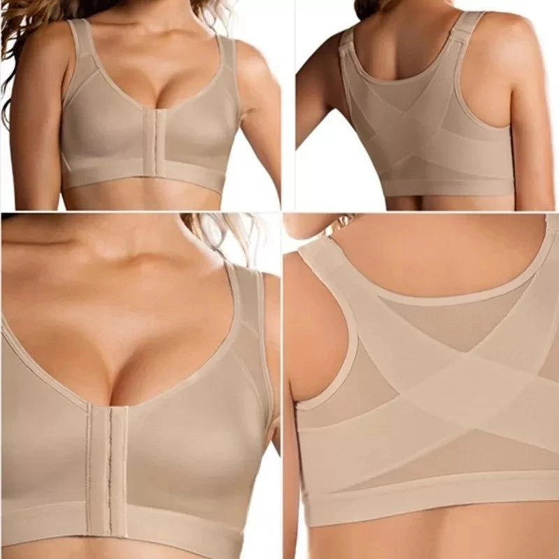 Correction Sports Women's Bra Without Steel Ring Gathered Adjust Brassiere Yoga Fitness Vest Front Zipper Shockproof Underwear