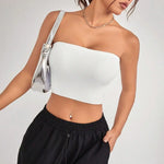 Quick-drying Cropped Top Women Ribbed Vest Anti-slip Bandeau Strapless Sleeveless Backless Tank Top Sweat Absorption