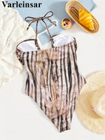 Sexy Leopard Halter Tummy Cut Out Women Swimwear One Piece Swimsuit Female Monokini High Leg Cut Bather Bathing Suit Swim V7882