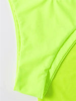 Sexy Neon Green Long Sleeve 4 Piece Bikinis Set Women Mesh Cover-ups Pleate Skirt Swimsuit See Through Bathing Suit Swimwear