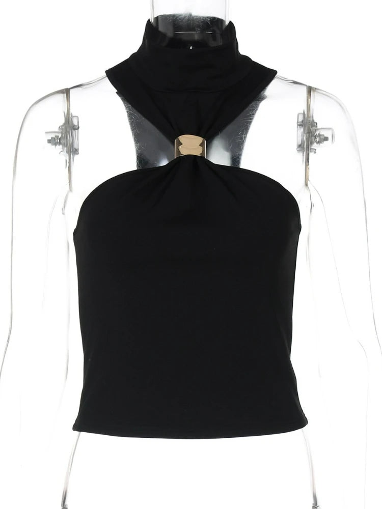 FDYOUI 2026 Summer Halter Neck Off Shoulder Corset High Street Women Sexy Sleeveless Crop Top Hollow Out Slim Tank Tops Clubwear