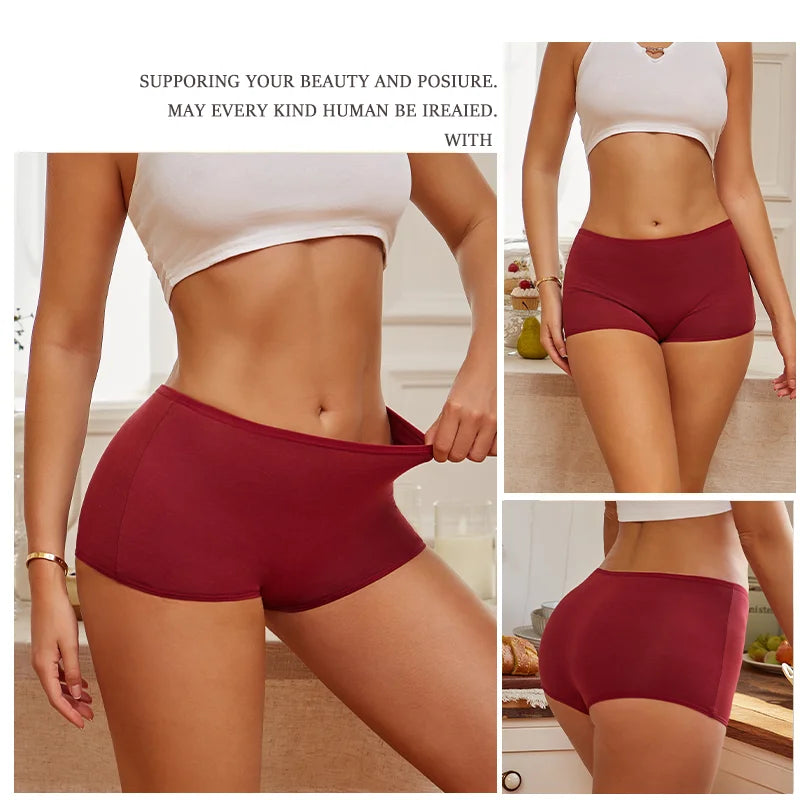 4PCS Women's Panties Cotton Seamless Sports Boxers Underwear Female Solid Color Briefs Cozy Lingerie Intimate Underpants XS-XL