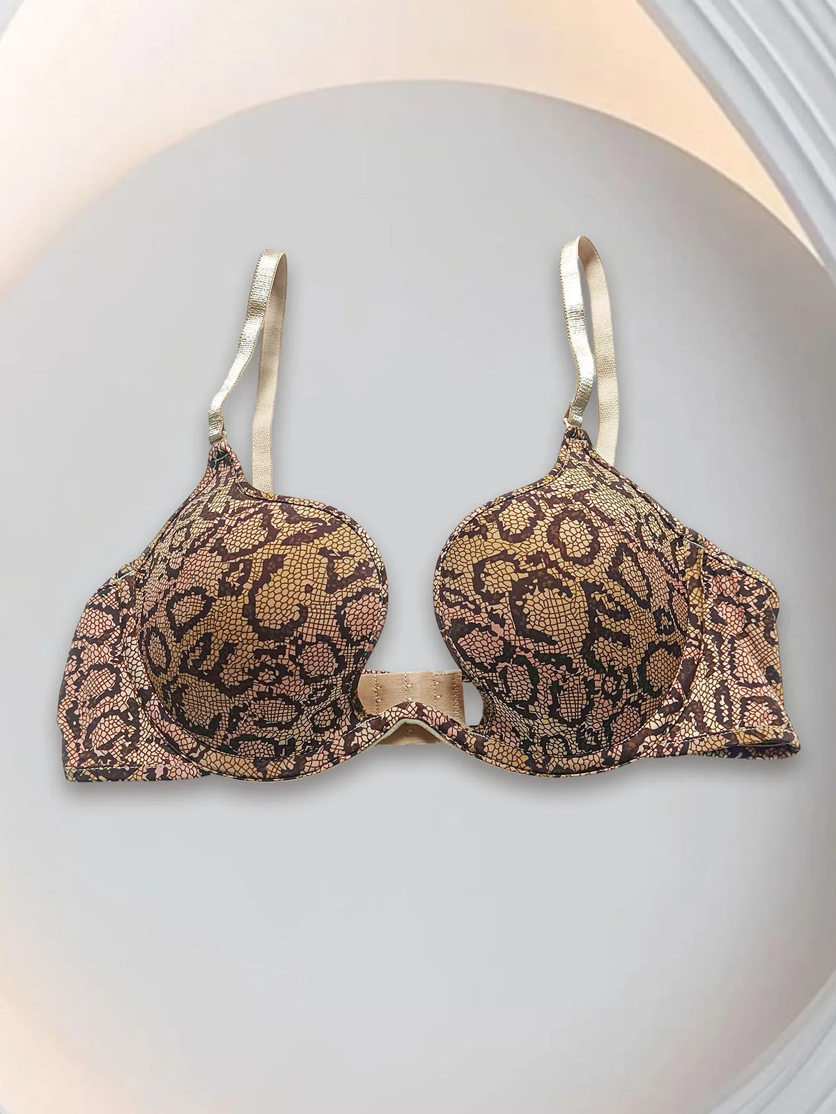 New U-Shaped Push-Up Bra for Women, Sexy Deep V Anti-Sagging Bra, Seamless and Traceless, Cross-Border European and American Style, Sexy Thin Leopard Print Bra