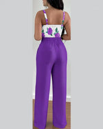 Women's Two Piece Sets Fashion Print Halter V-Neck Short Tank Suit Tops Long Pants Matching Set Summer Casual Female Slim Pants