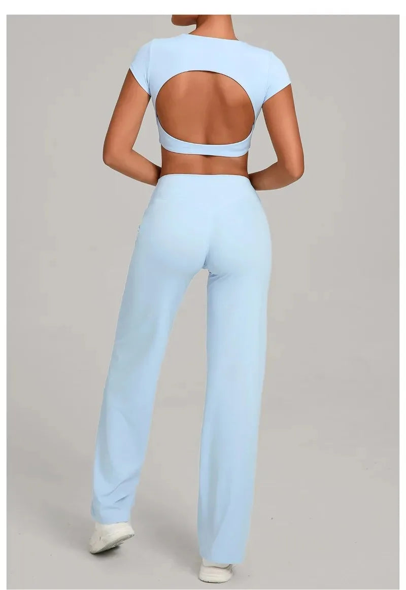 Women's Seamless Yoga Sets Sports Fitness Short-sleeved Loose Hip-lifting Pants Tracksuits Workout Gym Training Slim Fit Sets