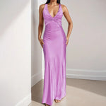 Sexy Elegant Party Long Dress Fashion Summer Solid Color V-Neck Halter Neck 2025 Backless Vestidos Sleeveless Beach Maxi Dresses