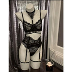 Toucheart Sexy Lingerie Suit for Women Lace Patchwork Halter Bra Set Solid Color Sexy Mesh See-through Garters Underwear Set New