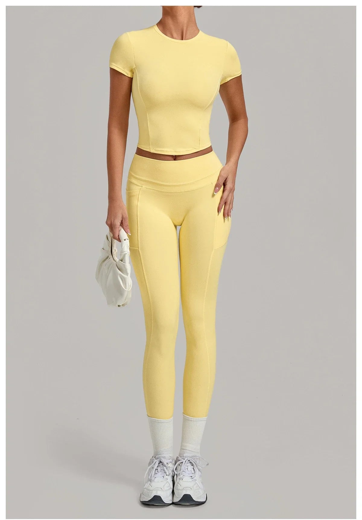 Women's Seamless Yoga Sets Sports Fitness Hip-lifting High Waist Pants Slim Fit Short-sleeve Suits Workout Running Training Sets