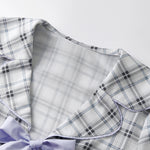 Women Sleepwear Long Sleeve Bow Tie Front Plaid Tops with Elastic Waist Pants Loose Fall Winter 2 Pieces Pajamas Sets