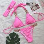 DEKA Rhinestone Love Heart Bikini Set Women Diamond SwimsuitCrystal Luxury Push Up Metal Thong Swimwear