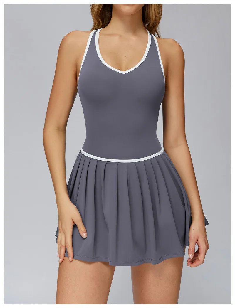 Women's Nude Yoga Clothes Beautiful Back and Slim Fit Two Anti Glare Dresses Outdoor Sports Running and Leisure Fitness Clothes