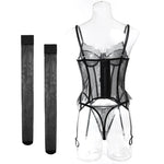 Toucheart Erotic Lingerie Set Women Romantic Tight Fishbone Bra Heavy Industry Lacemesh Hollow Splicing Garter Belt Andstockings