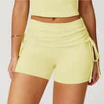 Women's Yoga Pants Summer Folding Drawstring High Waisted Nude Tight Sports Shorts Breathable Tummy Control Workout Leggings