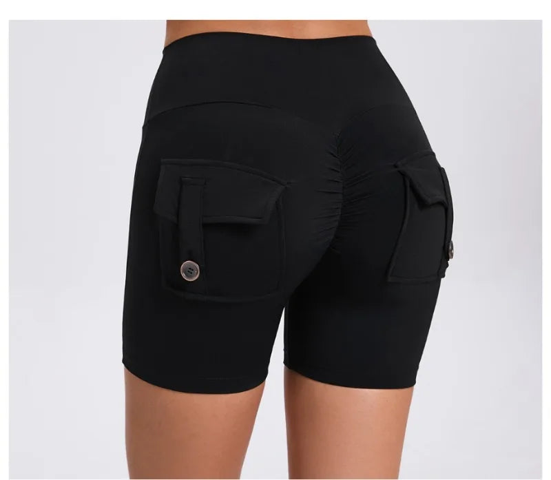 Women's Peach Lifting Yoga Shorts - High Waisted Stretchy Workout Shorts with Button Quick-Dry Tummy Control for Running Fitness