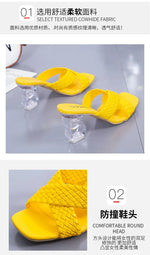 Transparent Strange High Heels Sandals Women SummerPlus Size Weave Female Slippers Fashion Yellow Open Toe Slides