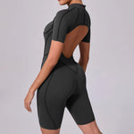 Summer Zipper Short Sleeve Yoga Jumpsuit Women Outerwear Sports Fitness Hip-lifting Backless One-piece Workout Gym Tracksutis