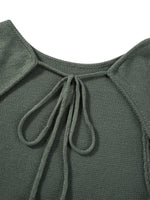 Women's Autumn Winter Knitted Bodycon Dress Long Sleeve Tie Backless Round Neck Solid Color Ruffle Trim Long Dress Beachwear