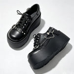 New Arrival Gothic Black Rivets Platform Creepers Shoes White Chain Decor Goth Creepers Chunky Lace Up Lolita Casual Shoes