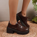 Women Block Heel Platform Oxford Shoes Lace Up Chunky Lug Sole Round Toe Vintage Preppy Casual Dress Shoes Black Brown