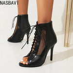 NASBAVI Fashion Summer Jazz Dance Shoes Peep Toe Ankle Boots for Women Sexy High Heels Lace-up Sandals Female Large Size 45