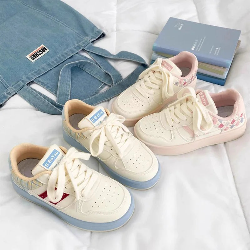 Autumn Mix Color Plaid Sneakers Women Breathable Lace Up Sports Shoes Woman Comfortable Soft Insoles Running Casual Shoes Female