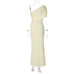 FDYOUI Women's Summer Diagonal Collar Lace Patchwork Asymmetrical Long Dress Sleeveless High Waist Tunics Evening Party Dresses