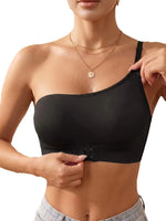 Solid Women's One Shoulder Seamless Bra Front Closure Thin Breathable Comfort Wireless Lingerie