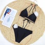3D Floral Print Brazilian Micro Bikini Set Solid Color Sexy Women's Biquini Beachwear Swimming Suit for 2025