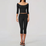 Fashion Mid Sleeve T-shirt Yoga Suits Tight Fitting Slim Sports Tops High Waist Peach Hip Mid Pants Gym Running Fitness Outfits