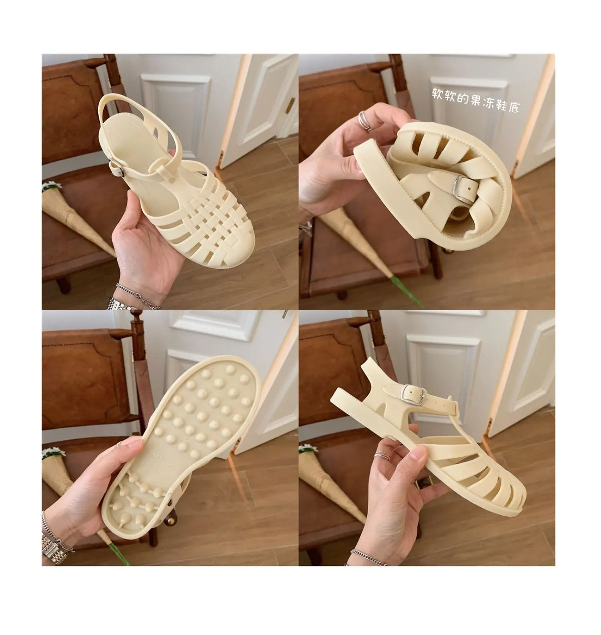 Women Rome Sandals Cut-out Gladiator Style Summer Shoes Soft PVC Peep Toe Girls Student Street Outdoor Sandals