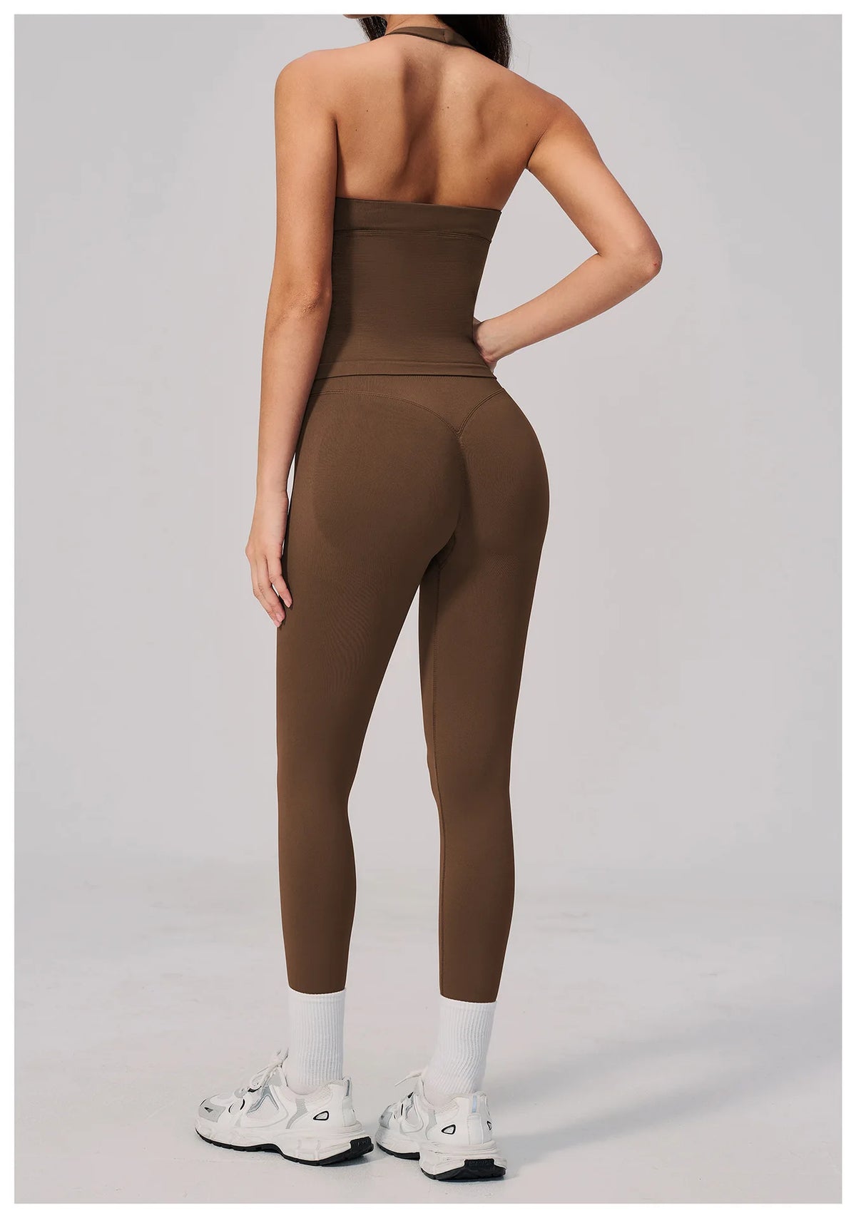 Summer Seamless Yoga Sets Women V Neck Slim Sports Tank Top Fitness Suit Peach Hip High Elasticity Leggings Running Tracksuit