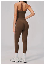 Summer Seamless Yoga Sets Women V Neck Slim Sports Tank Top Fitness Suit Peach Hip High Elasticity Leggings Running Tracksuit