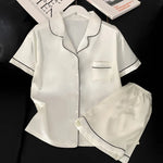 Sweet Simple Ice Silk Pajamas for WomenThin Short-sleeved Home Clothes Suit Nightwear Women's Pajamas Set Nightie Summer