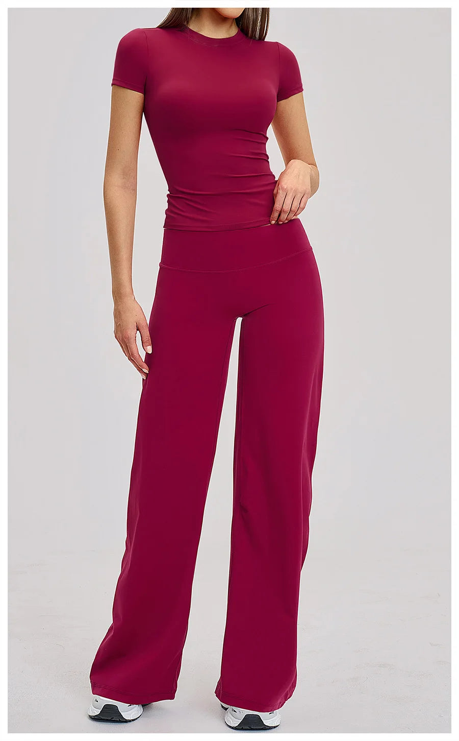 Yoga Set 2 Pieces Women Fitness Sportswear Gym Loose wide-leg pants Long-sleeved T-shirt Sports Crop Tops Tracksuit Workout Wear