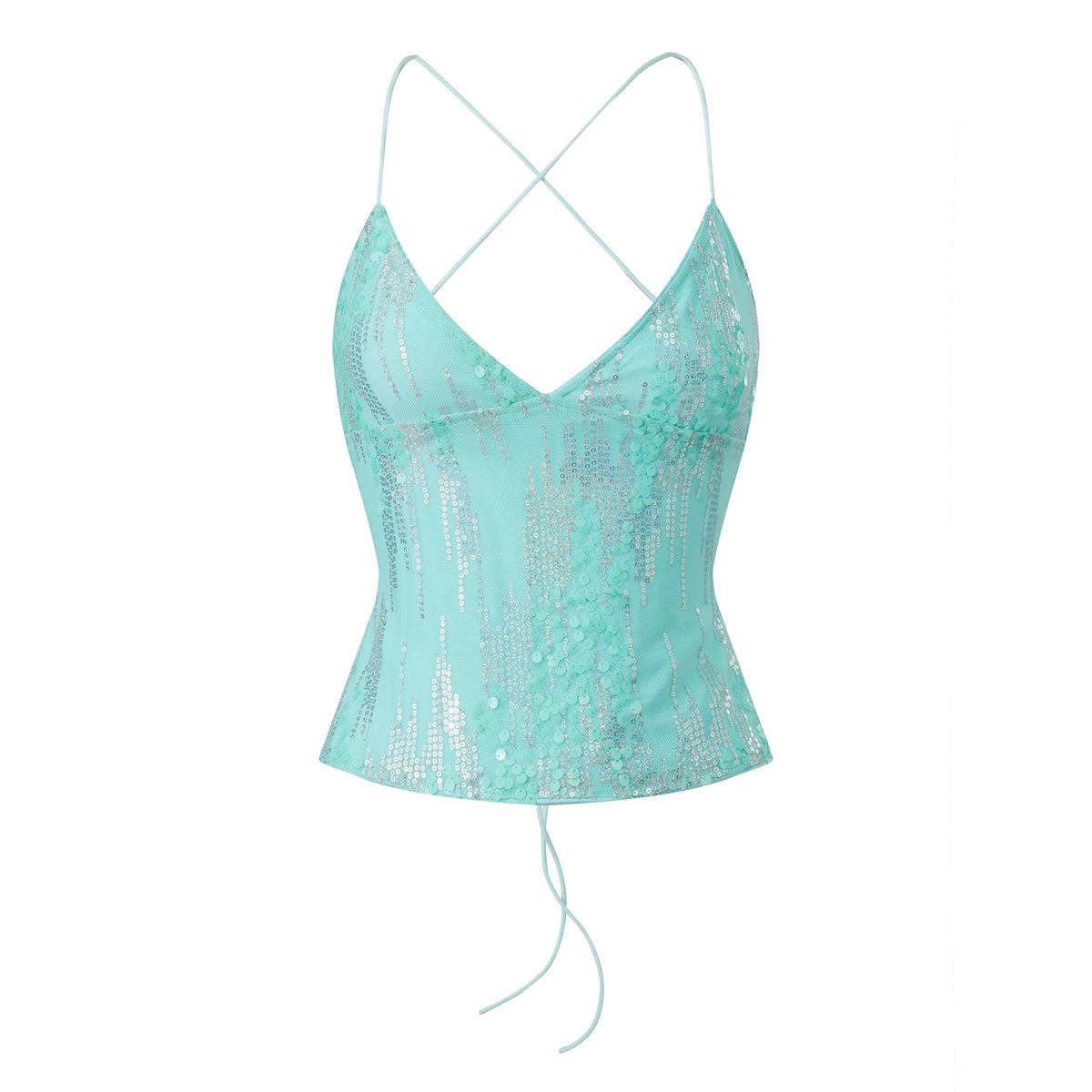 Women's Summer Deep V Neck Sequin Tank Tops Summer Fashionable Backless Sleeveless Spaghetti Strap Slim Fit Camisole