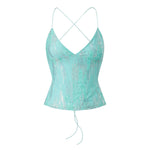 Women's Summer Deep V Neck Sequin Tank Tops Summer Fashionable Backless Sleeveless Spaghetti Strap Slim Fit Camisole