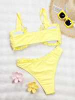 DEKA Sexy Yellow String Halter Ruffled Bikini Thong Ruffled Ruched Swimsuit Women Swimwear BatherBrazilian Bikinis Sets