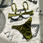 Sexy Velvet Bikini Sets Women Green 3D Flower Push Up Underwire Micro Swimsuit 2025 Summer Bathing Suit Thong Swimwear Biquini